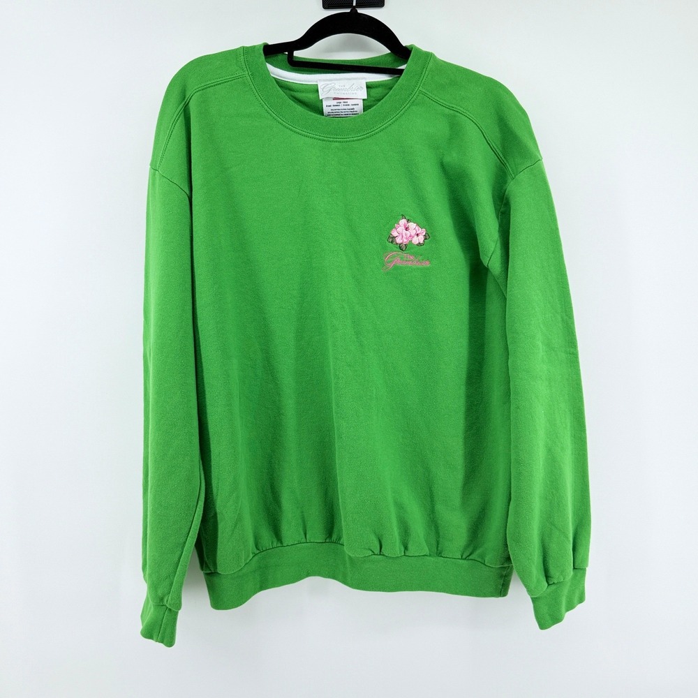 Greenbrier Collection Sweatshirt Embroidered Flower L Green Unisex Pullover